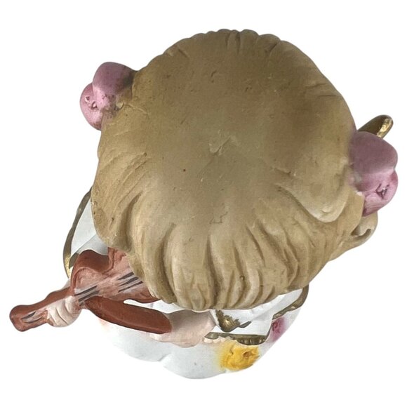 Vintage UCGC Ceramic Angel Figurine Playing Violin With Gold Accents & Pink Bows - Picture 7 of 8